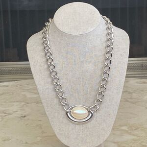 Monet Chunky Silver Tone Link & Pearl Necklace